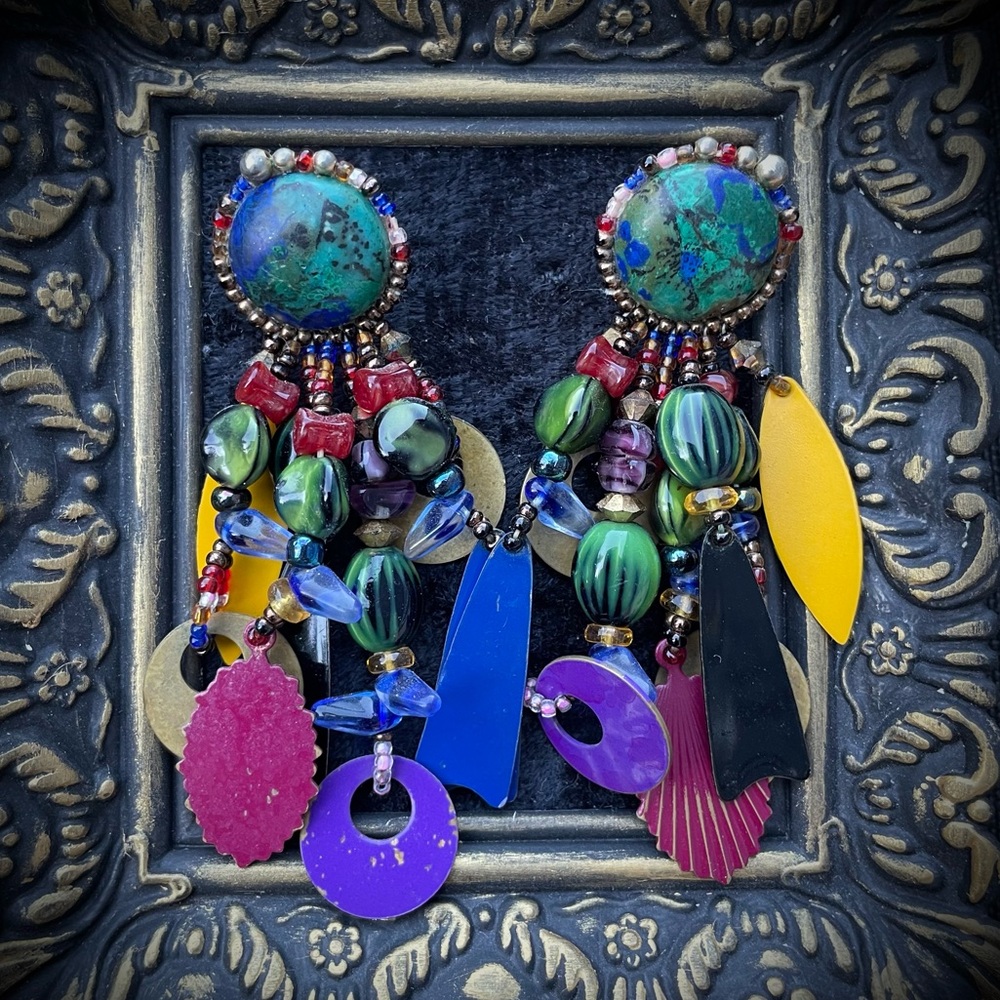 Colorful Vintage Chrysocolla Beaded Chipita Earrings